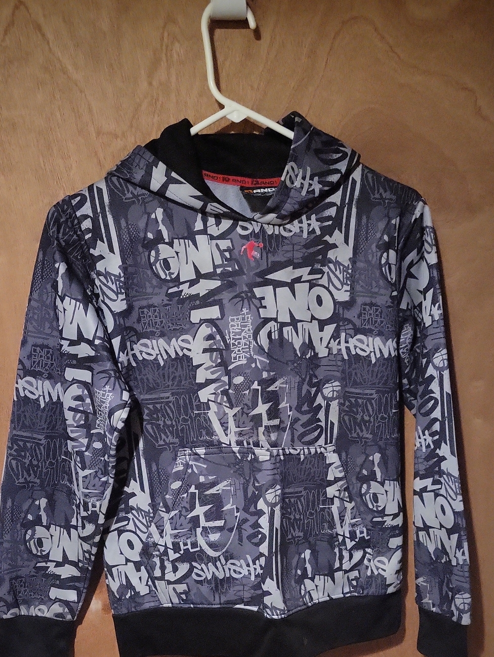 And1 Black & Gray Graffiti Print Varsity Hoodie Jacket